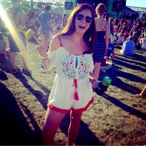 Off the shoulder, embroidered romper